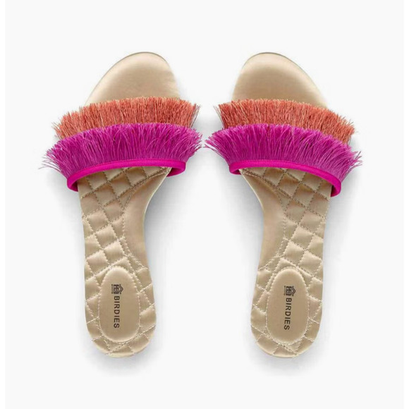 BIRDIES The Sparrow Women's Size 6.5 Pink Fringed Slip-On Comfort Slide Sandals - Picture 1 of 9